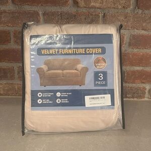 H. Versailtex Ivory 3 piece velvet furniture cover for medium sofa